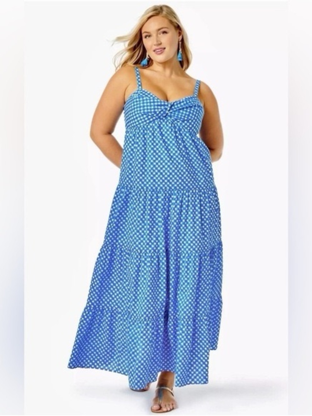 Lilly Pulitzer Shylee Maxi dress Boca Blue double check spaghetti strap Size 14